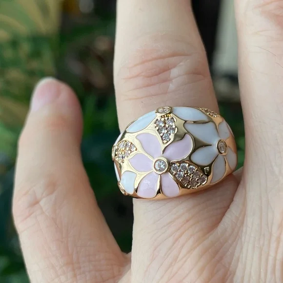 Piper K Floral Enamel Gold Plated Ring - Picture 2 of 7